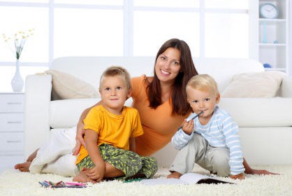 Woman and Children on Clean Carpets